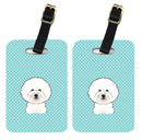 Checkerboard Blue Bichon Frise Luggage Tag