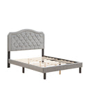 Queen Platform Upholstered Bed Button Tufted With Curve Design, Strong Wood Slat Support - Gray by HouseOfZazla