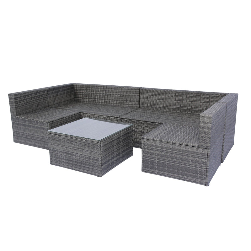 5 Pieces PE Rattan sectional Outdoor Furniture Cushioned U Sofa set with 2 Pillow Grey wicker + Black Cushion