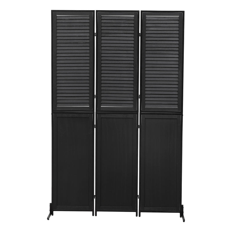 3 Panel Room Divider 6Ft Wood Folding Privacy Screen Black Room Separator Free Standing Wall Dividers (Black)
