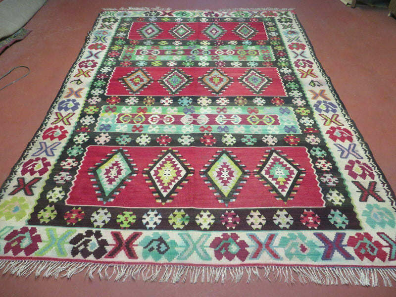 7' X 9' Vintage Turkish Kilim Handmade Flat Weave Wool Rug Veg Dye Nice