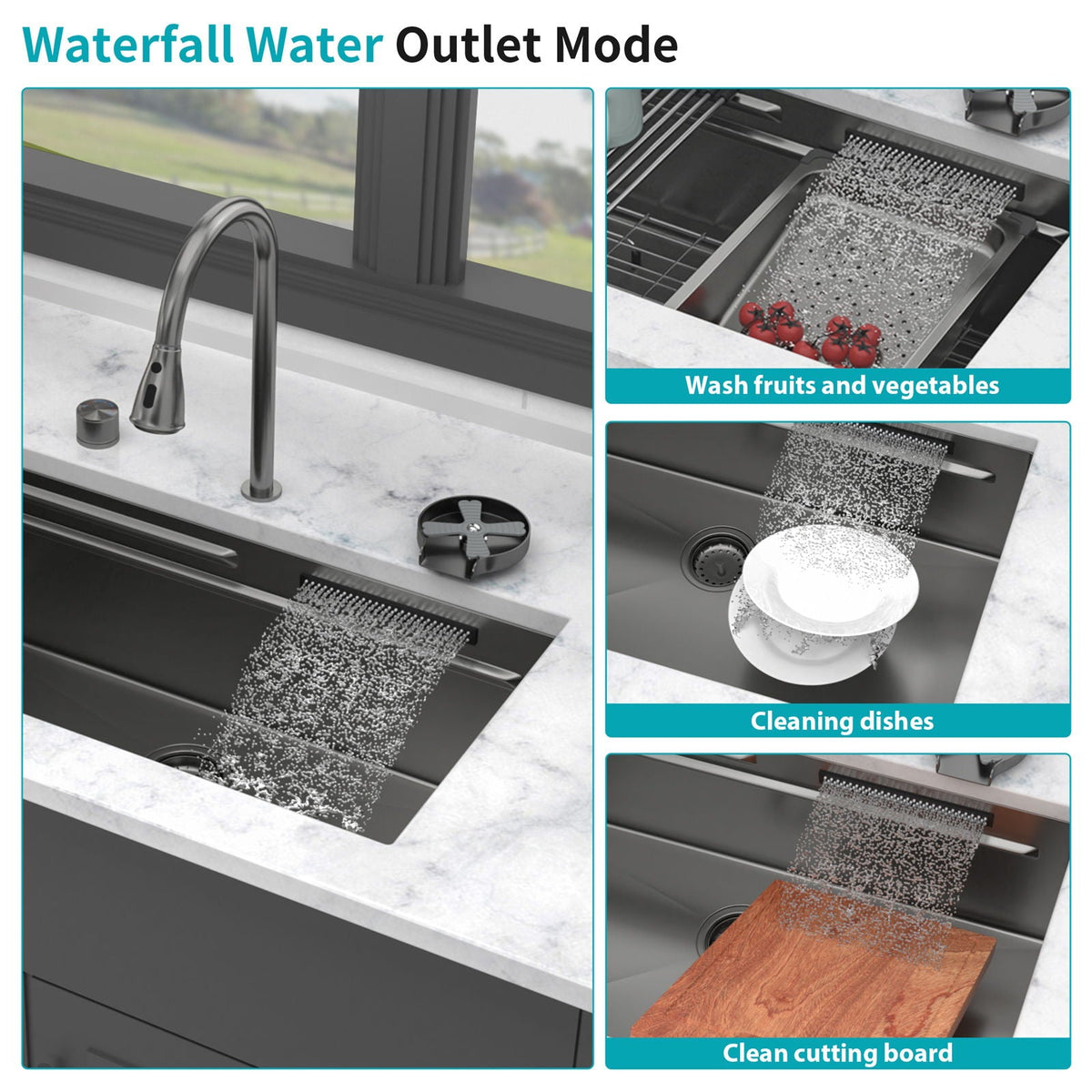 Undermount Stainless Steel Kitchen Sink With Pull Down Faucet & Ledge Workstation, photo 7 of 23
