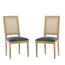 French Country Dining Chair With Rectangular Cane Backrest And Smooth Upholstered Seating