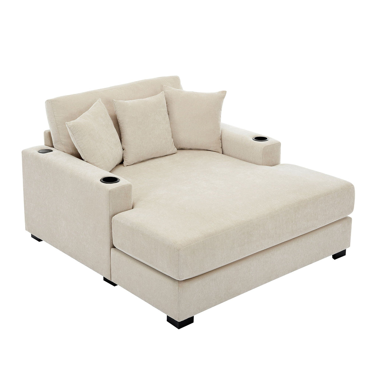Oversized Chaise Lounger Modern Style Sofa Couch With Pillows, Charge Station & Cup Holders, photo 6 of 23