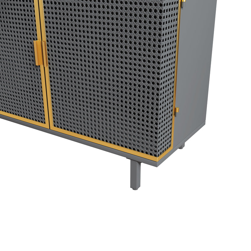 31.5" Wide 2 Drawer Sideboard, Modern Furniture Decor, Made with Iron + Carbonized Bamboo, Easy Assembly