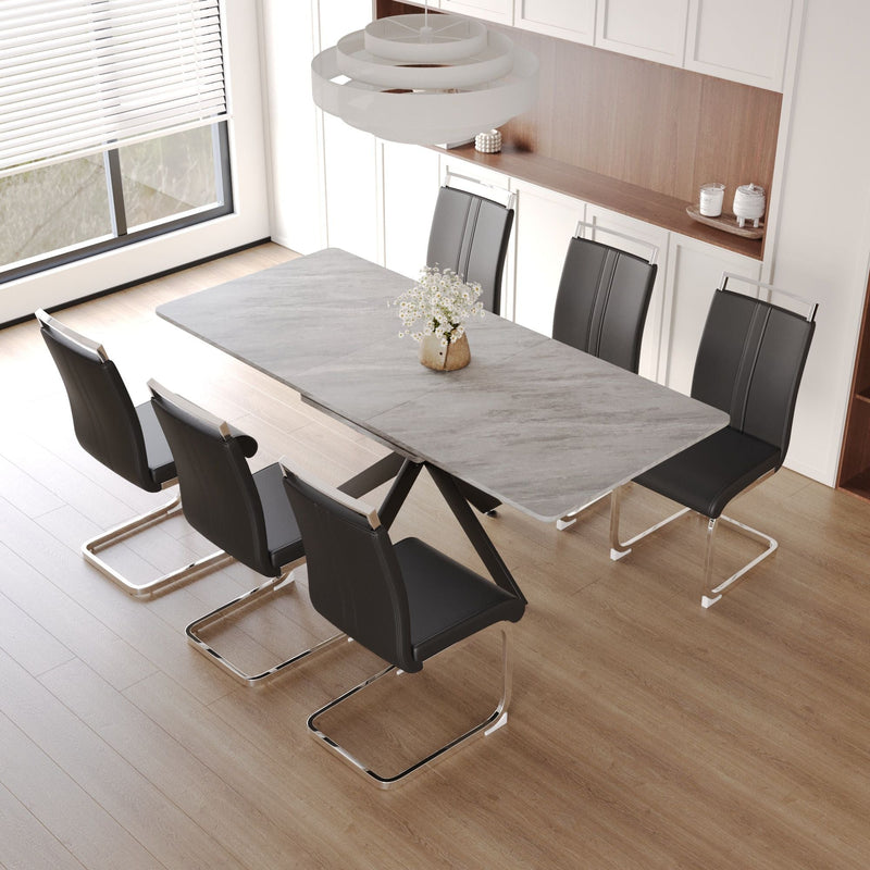 Modern Extendable Dining Table Set For 6 - 8 - Black / Gray, photo 6 of 13