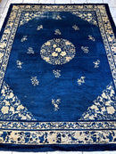Hand-Knotted Antique Chinese Peking Wool Rug – 9’ x 11’5” – Distressed Blue, 19th Century