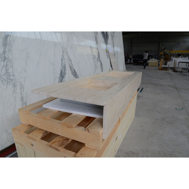 Travertine Double Sink - Handcrafted Custom Artisanal Stone Resort Luxury Bath, photo 9 of 21