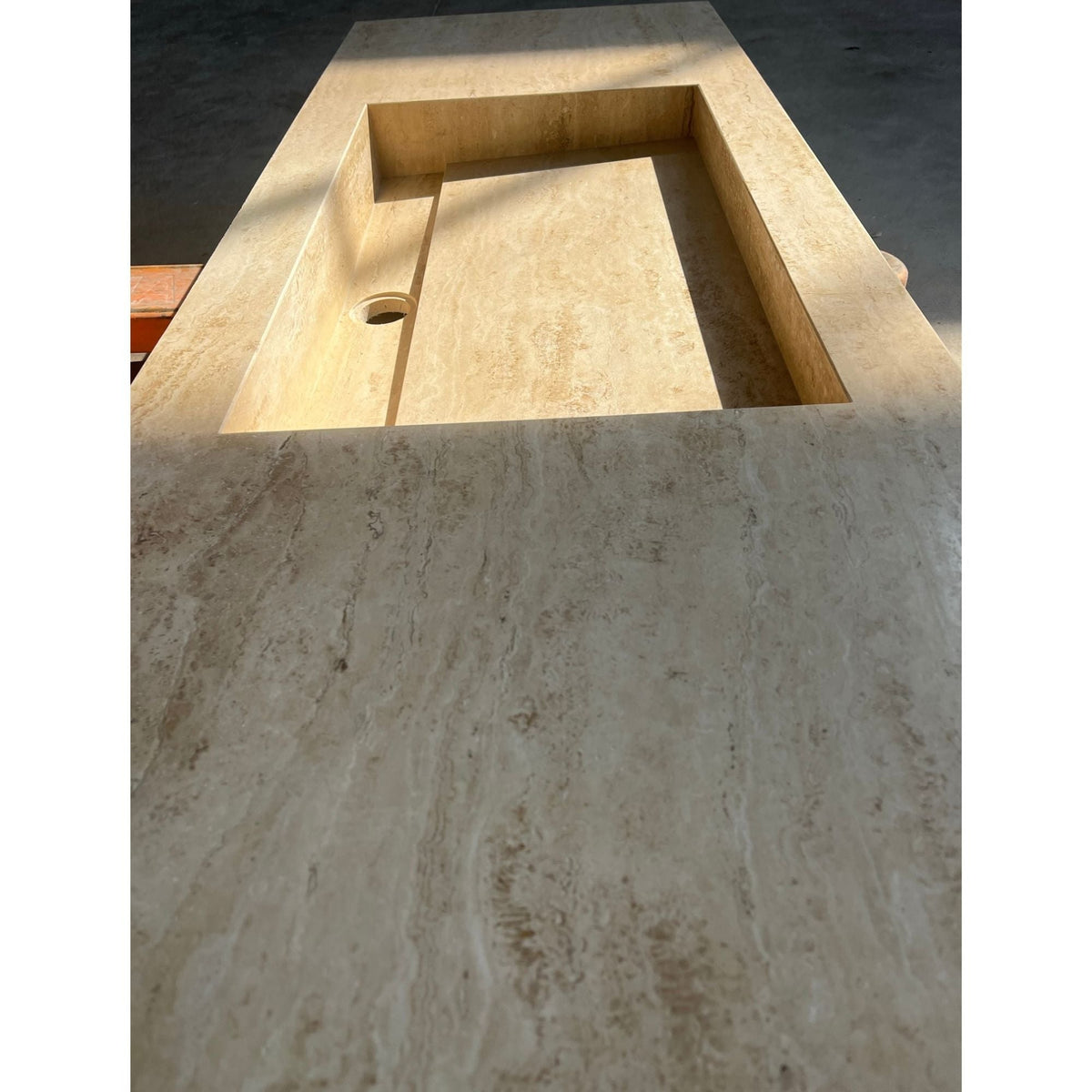 Travertine Sink Warm Beige Handcrafted Natural Stone Custom Design, photo 6 of 9