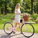 26-Inch Beach Cruiser Bike with Basket and Cup Holder - Pink by LJGDeals