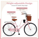 26-Inch Beach Cruiser Bike with Basket and Cup Holder - Pink by LJGDeals