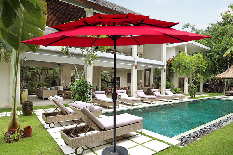 9Ft 3-Tiers Outdoor Patio Umbrella with Crank and tilt and Wind Vents for Garden Deck Backyard Pool Shade Outside Deck Swimming Pool
