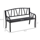 50" Metal Garden Bench, Black Outdoor Bench for 2 People, Park-Style Patio Seating, Decor with Smooth Armrests, Slatted Seat and Backrest, Black