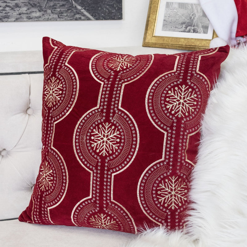 Red Holiday Embroidered Velvet Throw Pillow with Insert 20x20 Set of 2, photo 4 of 6