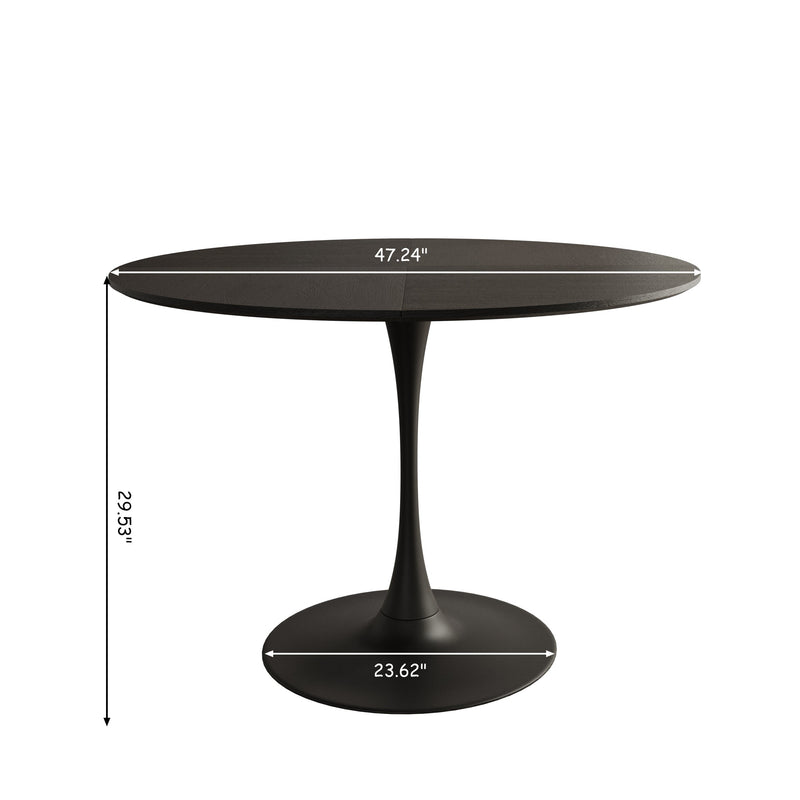 47.24"Modern Round Dining Table,Four Patchwork Tabletops with Black Color Solid Wood Grain Table Top,Metal Base Dining Table, End Table Leisure Coffee Table