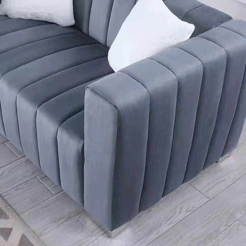 A modern channel sofa take on a traditional Chesterfield,Grey color,3 seater