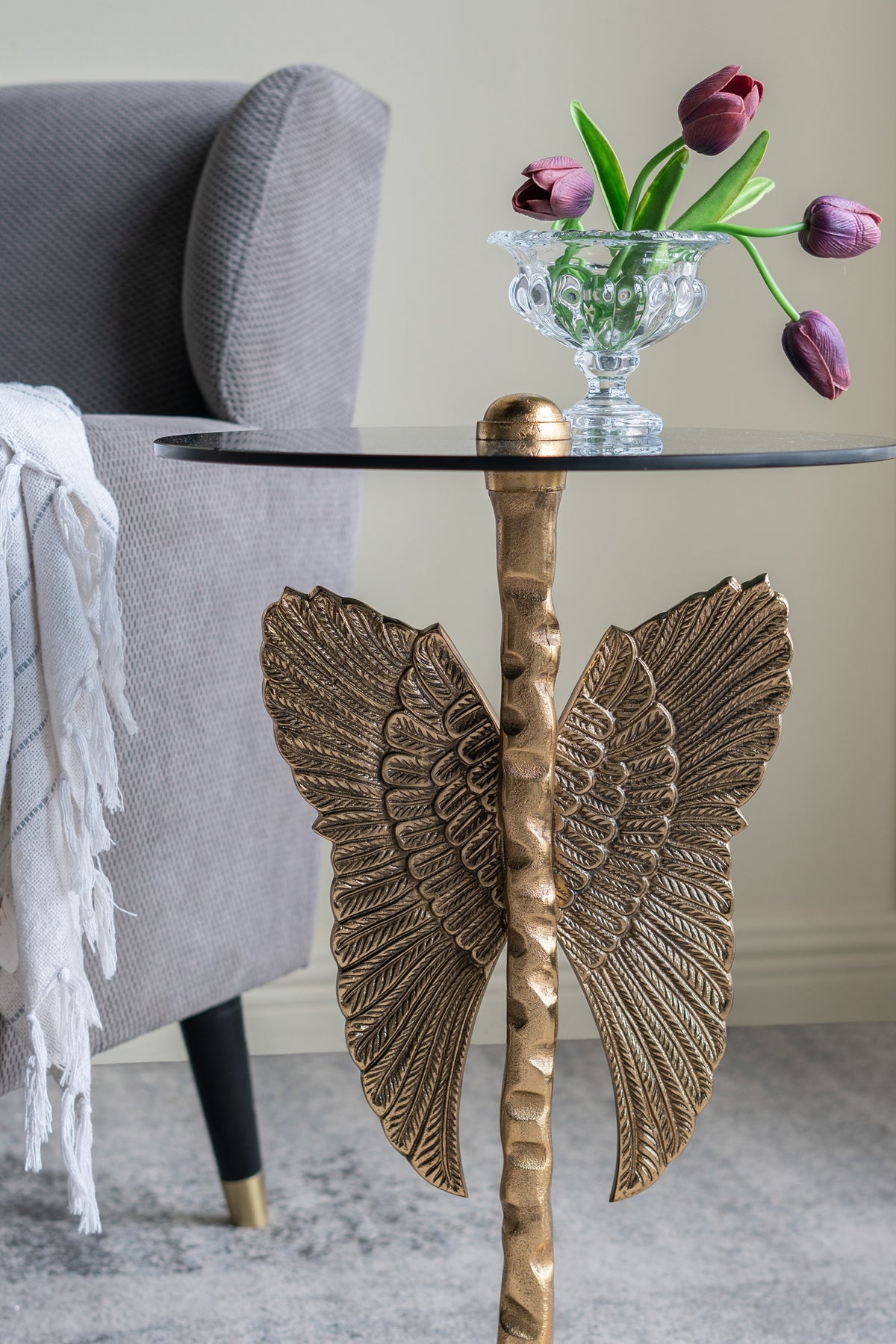 15.5x15.5x24" Round Top Accent Table With Angel Wings, photo 9 of 9