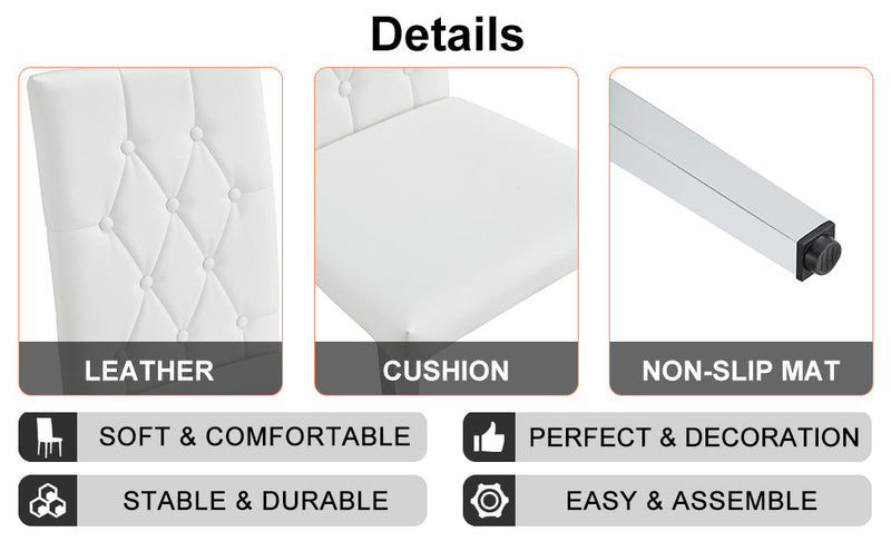 4-piece dining chair set, modern style kitchen soft cushion high backrest, with embedded buttons, metal leg office chair, suitable for restaurants, offices, and restaurants.