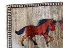 4 X 7 Handmade Hand-Knotted Quality Wool Rug Pictorial Horses Veggie Dyes Tribal