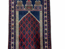 3x5 Vintage Handmade Tribal Wool Rug Balouchi Prayer Rug Afghan Rug Red Blue Wow
