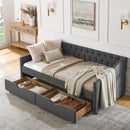 Upholstered Tufted Daybed With 2 Drawers, Waved Arms by HouseOfZazla