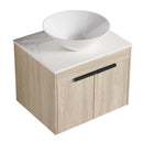 24" Modern Design Float Bathroom Vanity With Ceramic Basin Set, Wall Mounted White Oak Vanity With Soft Close Door, KD-PackingD-Packing Pieces