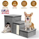3 Step Pet Stair 4-IN-1 Foldable Dog Ramp Non-Slip Cat Storage Ladder with Scratcher Storage and Pet House for Old Pet Small/Medium Dog/Cat 165LBS Max