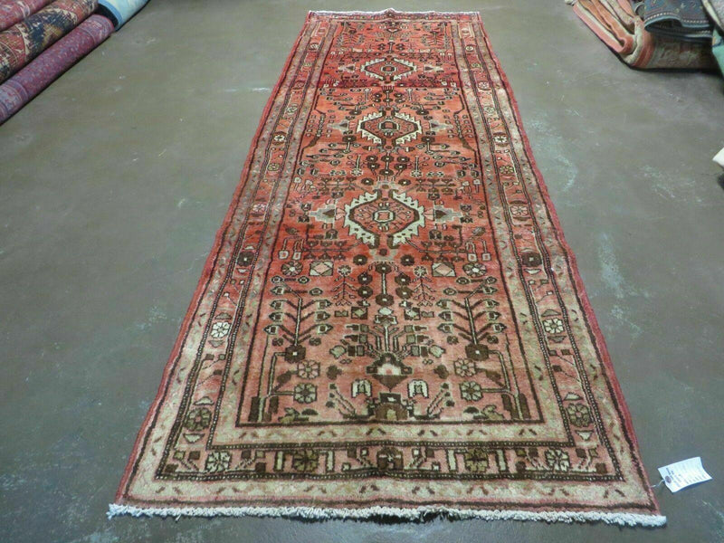 3' 5" X 10' Antique Handmade India Floral Oriental Wool Runner Rug Nice