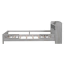 Wood Platform Bed With Built In LED Light, Storage Headboard And Guardrail