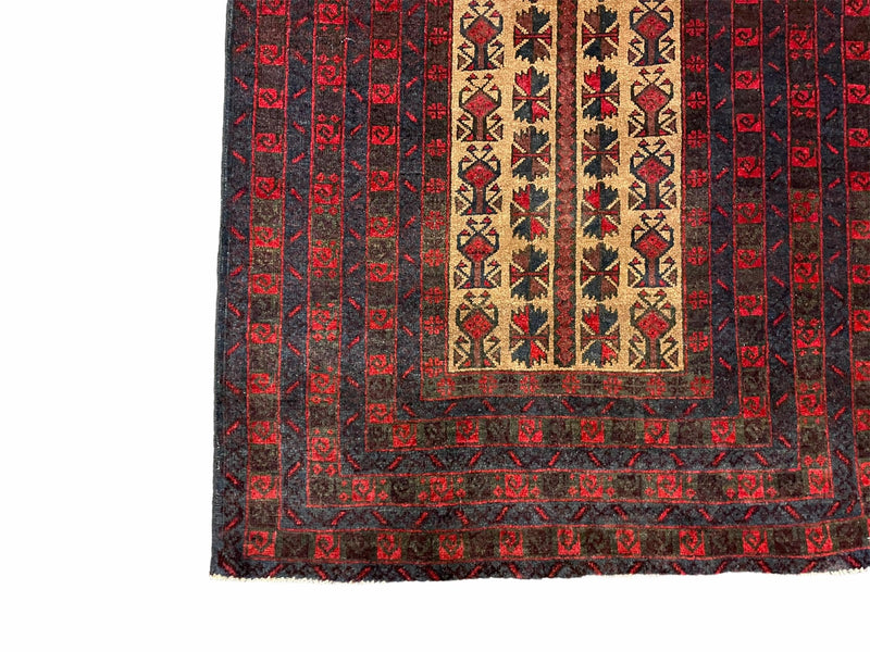 3 X 3.5 New Vintage Handmade Wool Rug Tribal Turkoman Balouch Red Prayer Rug