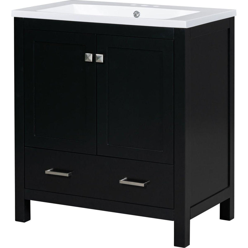 30' Black Bathroom Vanity with Single Sink, Combo Cabinet Undermount Sink, Bathroom Storage Cabinet with 2 Doors and a Drawer, Soft Closing, Multifunctional Storage, Solid Wood Frame