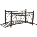 3.3' Metal Arch Zen Garden Bridge with Safety Siderails, Decorative Footbridge, Delicate Scrollwork & Corner Spheres for Stream, Fish Pond, Bronze