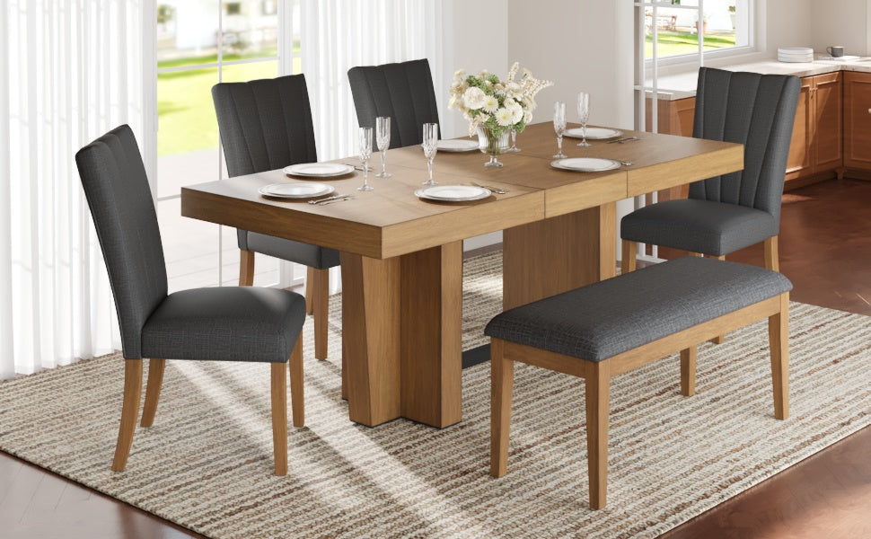 TOPMAX Farmhouse Extendable Wood Dining Table Set for 6, photo 4 of 10