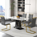 A modern, minimalist, and luxurious dining table with a white imitation marble tabletop and MDF legs with U-shaped brackets. Tables in restaurants and living rooms 63"x35.4"x30 F-U