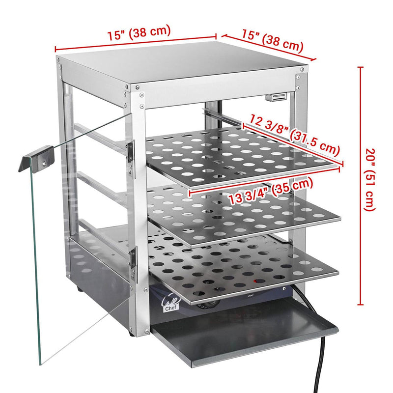 Yescom Pizza Food Warmer Commercial Countertop Display Case 3-Tier 15x15x20