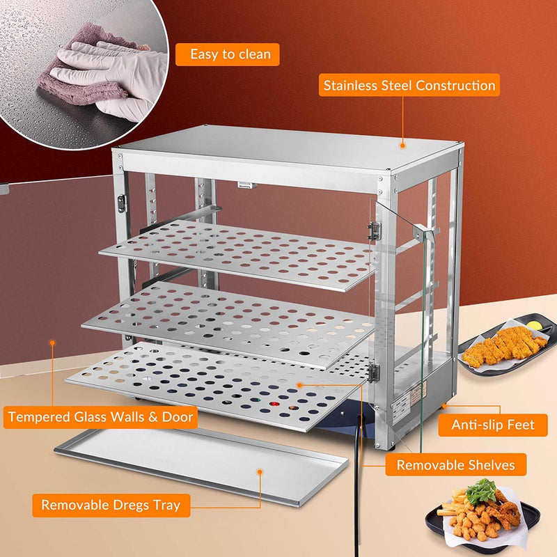 Yescom Pizza Food Warmer Commercial Countertop Display Case 3-Tier 27x15x24