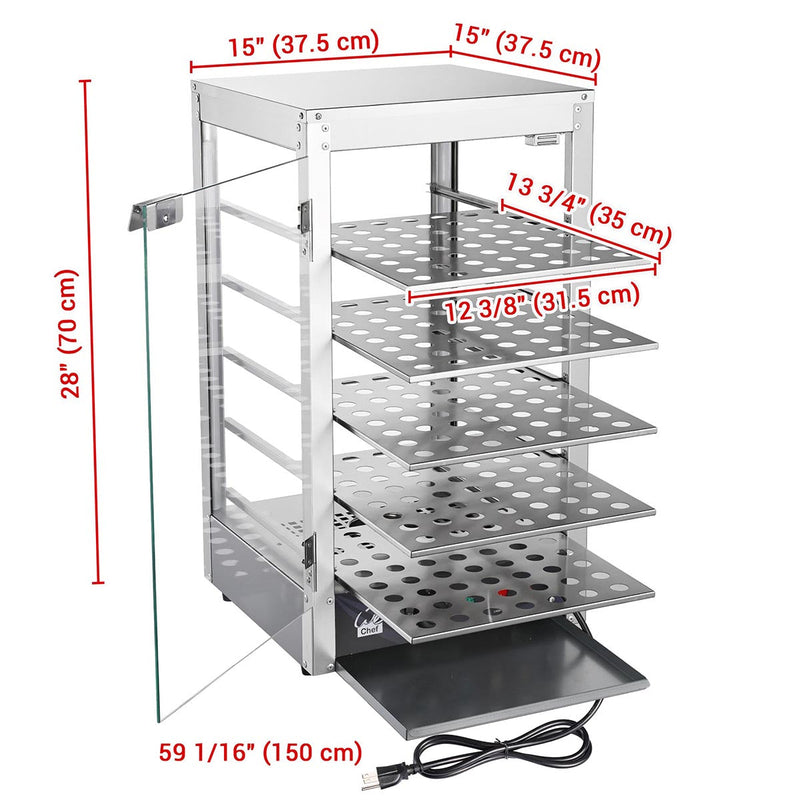Yescom Pizza Food Warmer Commercial Countertop Display Case 5-Tier 15x15x28