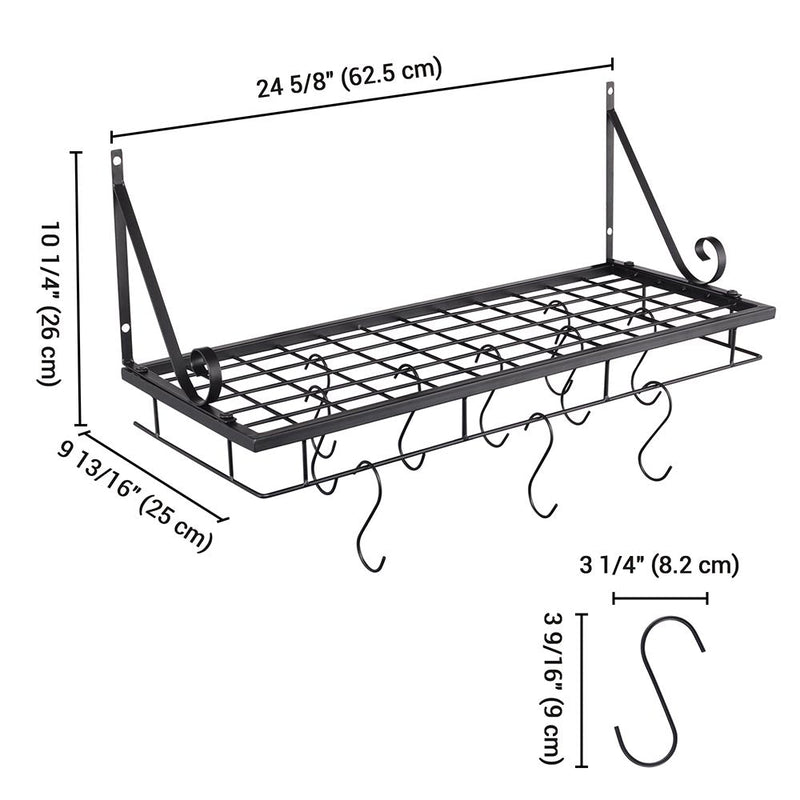 Yescom Wall Mounted Pots and Pans Rack 24 Inch w/ 10-Hook