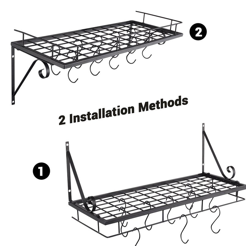 Yescom Wall Mounted Pots and Pans Rack 24 Inch w/ 10-Hook