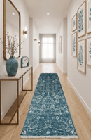 White and Blue Hand-Knotted Traditional Persian Style Wool Runner Rug 2.6x10 Feet