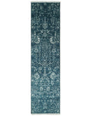 2.6x10 Fine Hand Knotted White and Blue Traditional Vintage Persian Style Antique Wool Rug | AGR23
