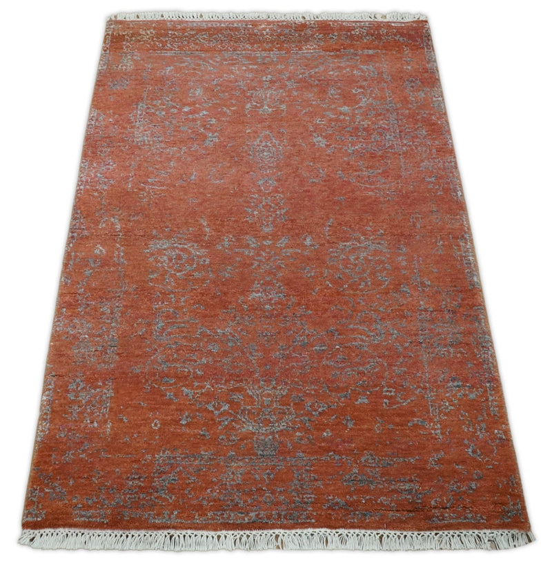 2.6x4 Fine Hand Knotted Gray and Rust Traditional Vintage Persian Style Antique Wool Rug | AGR28