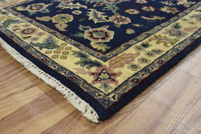 2.6x8 Blue and Beige Fine Runner Hand Knotted Area Rug | Floral Design Made with Fine Wool