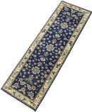 Blue and Beige Traditional Hand-Knotted Wool Area Rug - 2.6x8