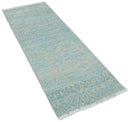 Hand Knotted Persian Traditional Vintage Area Rug 2.6x8 Camel and Blue Wool Silk