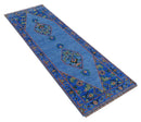 2.6x8 Hand Knotted Traditional Blue And Rust Wool Rug by The Rug Decor