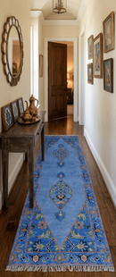 2.6x8 Hand Knotted Traditional Blue And Rust Wool Rug by The Rug Decor