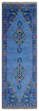 2.6x8 Hand Knotted Traditional Blue And Rust Wool Rug by The Rug Decor