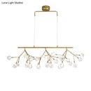 GobekUsa 27-Bulb Island Light Brass Finish Hanging Lamp with Glass Shade - Minimalist Branch Design