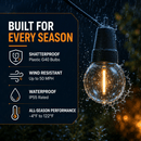 27 Ft Solar LED Outdoor String Lights – 1W Retro Edison Globe Bulbs Waterproof - 27 Ft Bistro Lights
